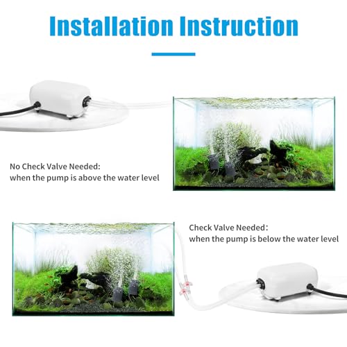 AQUANEAT Aquarium Air Pump for 20-210 Gallon Tank, Fish Air Bubbler, Hydroponic Oxygen Aerator with Stones, Airline Tubing, Check Valves - size: 20-100 Gallons