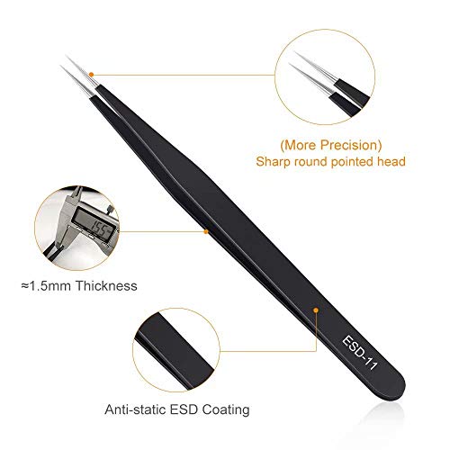 6PCS Precision Tweezers Set, Upgraded Anti-Static Stainless Steel Curved of Tweezers, for Electronics, Laboratory Work, Jewelry-Making, Craft, Soldering, etc, by kaverme. - style: 6pcs