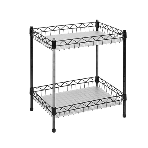Storage Shelves Mimi, 2-Tier Wire Shelving Unit with Baskets Storage Rack Corner Shelf Shelving Adjustable Storage Shelf, 11.8" D x 15.7" W x 17.7" H, Black - size: 2-Black Net basket rack