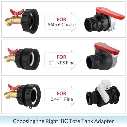 wantmatch IBC Tote Hose Adapter 275-330 Gallon IBC Tote Water Tank Fittings,1/2" NPT x 3/4" GHT Brass Garden Hose Valve with 3 Adapter,Apply to IBC Containers, Ton Barrels - color: Red handle Valve