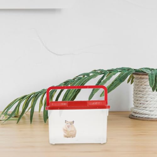 MERRYHAPY Portable Plastic Betta Fish Tank and Small Turtle Carrier, Medium-Sized Aquarium Box with Handle, Suitable for Turtle and Hamster Transport, Red Color with Fish Pattern