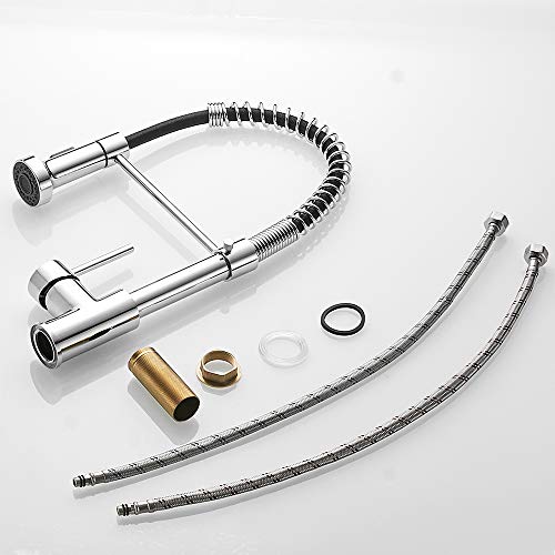 Spring Kitchen Sink Faucet Commercial Single Handle Single Lever Kitchen Faucet with Pull Down Sprayer, Polished Chrome Kitchen Faucets - color: D - Chrome