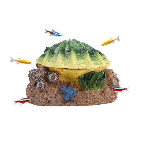 WishLotus Aquarium Bubbler Decorations, Opening and Closing Shells Air Bubbler Decor Ornament for Fish Tank (White Green, M) - color: White Green, M