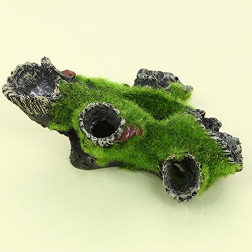 Gigicloud Resin Moss Tree House Fish Shrimp Hiding House Aquarium Fish Tank Decoration Accessories Artificial Resin Log Tree Branch with Moss Fish Tank Decoration - color: Diamond-shaped Tree Head