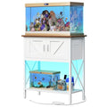 HOOBRO 20 Gallon Fish Tank Stand with Power Outlets and LED Light, Metal Frame Aquarium Stand, Reptile, Turtle Tank Stand with Cabinet Storage, 300 LBS Capacity, White and Walnut WH40UDFT01 - color: White + Walnut