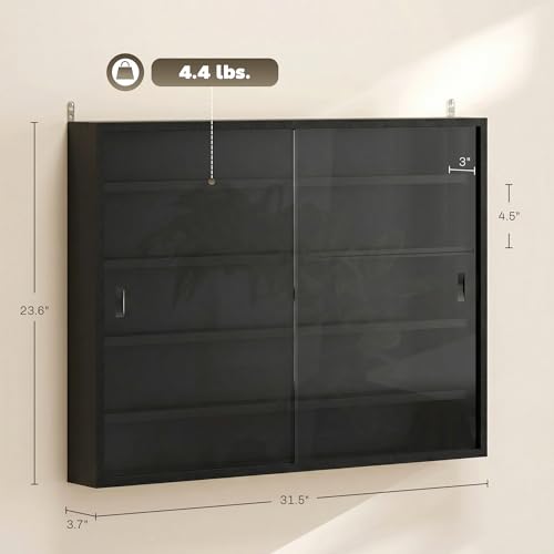 HOMCOM 5-Tier Display Cabinet, Glass Door Cabinet with Adjustable Shelves, Wall-Mounted Display Case for Playroom, Bedroom, Jet Black - color: Jet Black