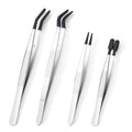 4 Pcs Rubber Tip Tweezers Set, Non-Scratch PVC Coated Tips - Fine Point, Flat & Bent Head Tweezers for Crafts, Jewelry Making, Electronics, Eyelash Extensions