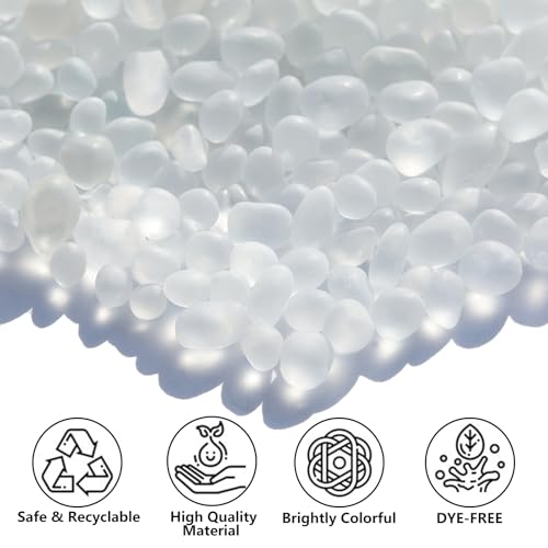 QYGL Sea Glass Stones - 0.55LB White Frosted Glass Pebbles Gemstones - Perfect for Aquarium Rocks, Fish Tank Gravel, Vase Fillers, DIY Crafts, and Home Decor - color: White