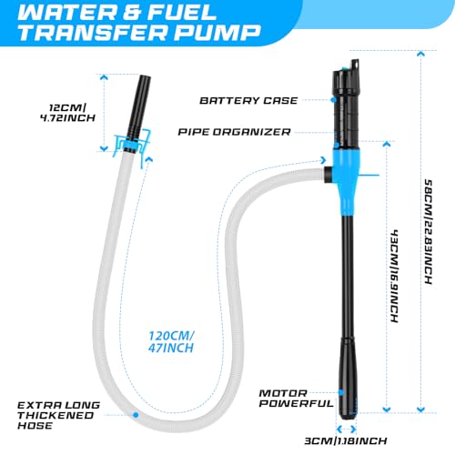 Portable Transfer Pump Battery Operated Electric Siphon Pump for Gas, Fuel, Diesel, Water Transfer 2.4 GPM Flow Oil Extractor, 47" Hose-Easy to Use Hand Fuel Pump, Multi-Use Siphon Transfer Pump(Blue) - size: 1 Pack Blue