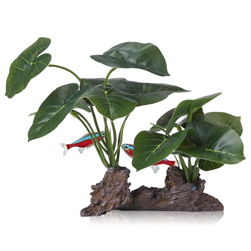 Betta Fish Tank Accessories Artificial Aquarium Ornaments Reptiles Silk Leaf Plants Decoration Driftwood Cave Deco