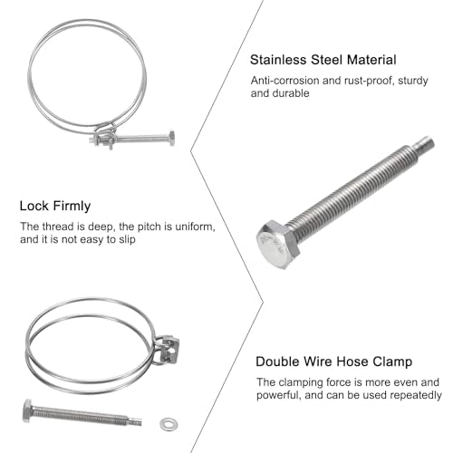 uxcell 6Pcs Double Wire Hose Clamp, 98-105mm Adjustable Stainless Steel Wire Hose Clips with M8 Bolt for Dust Collection Hose, Pump Hose Pipe - size: 98-105mm