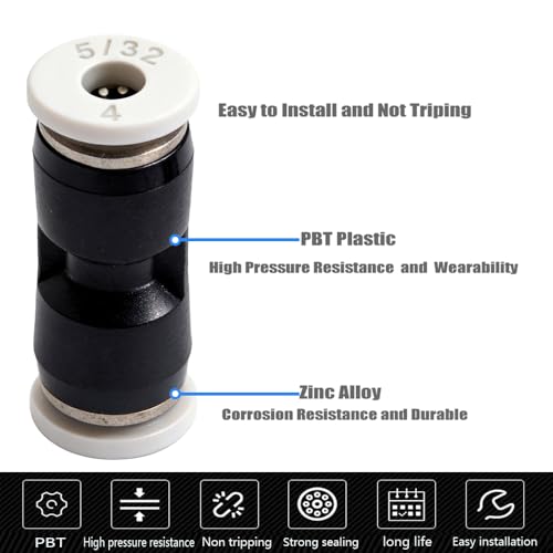 10PCS Pneumatic Push to Connect Fittings, PBT Plastic Union Straight 5/32"x 5/32" Tube OD Quick Connector for Home Garage Air Brake Air Compressor - size: 5/32"x 5/32"