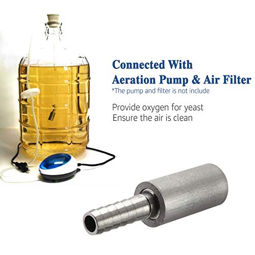 (2 Set) FERRODAY 0.5 Micron Diffusion Stone Stainless Steel Aeration Stone Carbonating Stone with 1/4" Barb for Homebrew Wine Beer Soda Air Stone 0.5 Micron + 20 Inch Silicone Hose - size: 2 count in 1 package