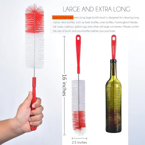 ALINK 8-Pack Red Bottle Brush Cleaner Set - Long Cleaning Brush for Narrow Neck Wine/Beer Bottles, Thermos, Hummingbird Feeder, Spout, Lids and Straws