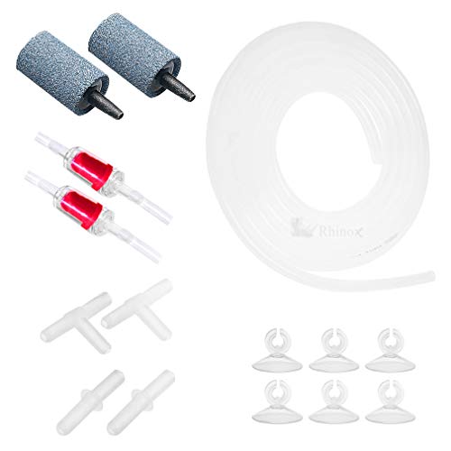 Rhinox Aquarium Airline Tubing Set, Self-Assembly CO2 Diffuser Kit, 6-Feet Airline Tubing, 2 Air Stones and Check Valves, 4 Connectors, 6 Suction Cups
