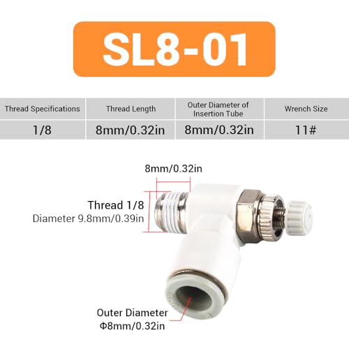 10Pcs Push to Connect Air Flow Control Valve, White 5/16in Tube OD x 1/8" Male Thread 90 Degree Elbow Speed Control Valve Pneumatic Connector Quick Fittings - size: Male Thread G1/8 x White (10pcs)