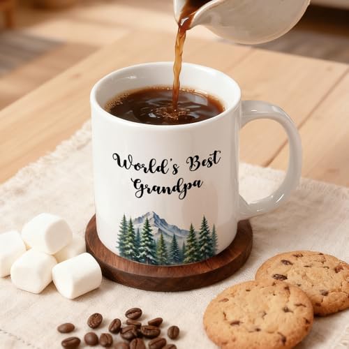 World’s Best Grandpa Ceramic Mug, Forest Watercolor Style Drinking Cup For Best Grandpa, Funny Mountain Theme Coffee Mug For Men, Christmas Retirement Thank You Gifts For Grandfather - color: White16