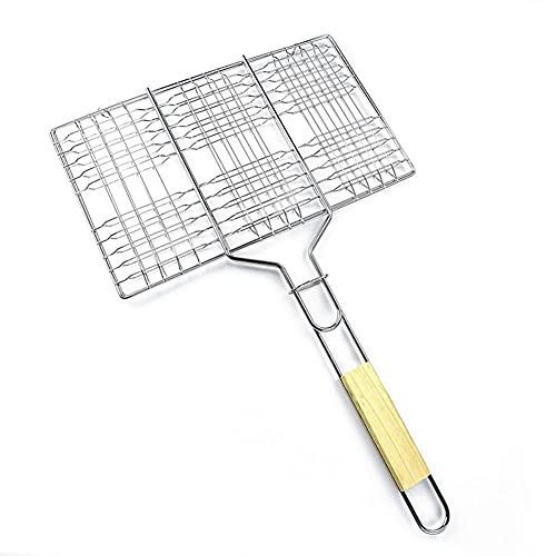 Ochine Grill Basket Portable Stainless Steel BBQ Barbecue Grilling Basket BBQ Tool Outdoor Grill Accessories with Handle for Fish, Vegetables, Shrimp, and Small Flat Sea Food - color: B