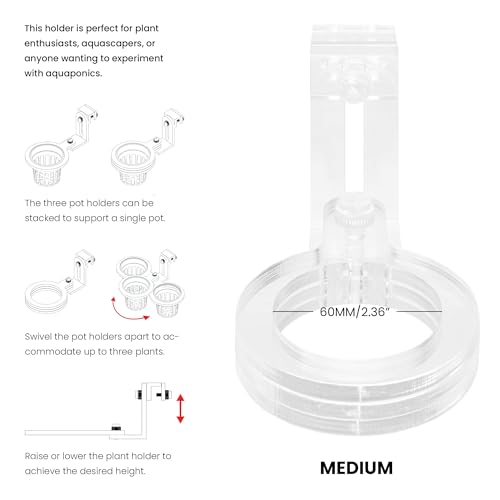 Ultum Nature Systems Hydro Pot Holder – Clear Adjustable Acrylic Aquarium Plant Holder - Sturdy Aquarium Planter and Aquatic Plant Pot for Live Plants, Medium - size: Medium