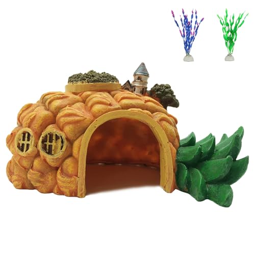 Tfwadmx Aquarium Decorations Resin Pineapple Fish Tank House Hermit Crab Hideout Cave Shelter Decor Underwater Landscape Hut Aquarium Ornament for Shrimps Breeding Hiding