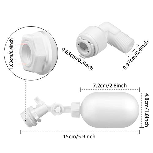 Mudder 6 Pack Float Ball Valve 1/4 Inch Adjustable Plastic Water Filter Float Valve for Ponds, Water Tank, Pump, Trough, Aquariums, Aquaculture, Reservoir