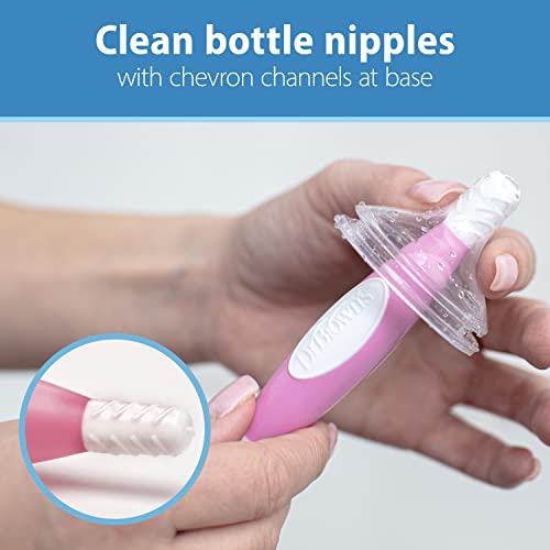 Dr. Brown's Reusable Sponge Baby Bottle Cleaning Brush with Suction Cup Stand, Scrubber and Nipple Cleaner, Pink 1-Pack - color: Pink Bottle Brush, size: 1-Pack