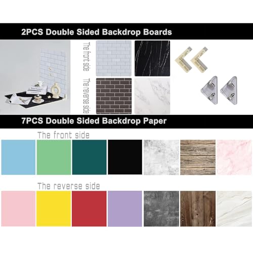 Large 24x24in Photo Backdrop Board: 9PCS 18Patterns Product Photography Backdrops for Food Jewelry, Background Table Top Small Shooting Kit