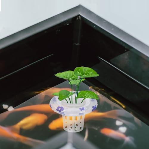 4 Sets Floating Aquarium Plant Holder, Translucent Plastic Fish Tank Basket with Floating Rings, Aquarium Hydroponic Basket for Live Plant Cultivation and Aquascape Decorations