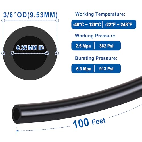 LokoCar Nylon Air Line 100ft 3/8" OD Pneumatic Nylon Tube DOT Approved SAE J844 Airline For Air Brake Tubing or Fluid Transfer Black - size: 3/8" OD 100 Feet