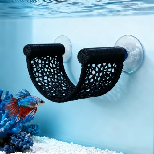 Betta Fish Hammock, White Floating Resting Leaf with Suction Cup - Aquarium Perch Ledge for Bettas, Shrimp, and Nano Fish - Minimalist Tank Decor & Accessory (Black) - color: black