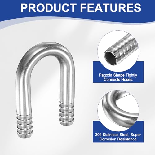 PATIKIL 5/8" (16mm) x 5/8" (16mm) Hose Barb Fittings, 1 Pcs 304 Stainless Steel U Shaped Joint Connector Barbed Fitting Metal Splicer - size: 5/8" (16mm)