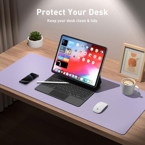 Aothia Leather Desk Pad Protector, Large Mouse Pad, Office Desk Mat, Non-Slip PU Leather Desk Blotter, Laptop Desk Pad, Waterproof Desk Writing Pad for Office and Home (23.6" x 13.7", Lavender) - color: Lavender, size: 23.6" x 13.7"