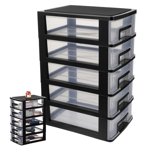 Cabilock 5 Drawer Plastic Storage Organizer Clear Desktop Drawer Storage Cabinet for Office Study Bathroom Craft Supplies