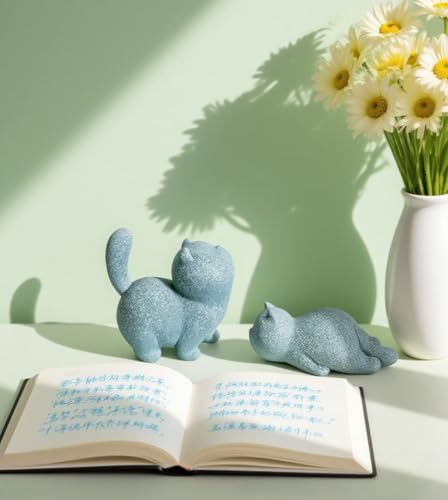 livelyfish Cute Cat Figurine Lucky Cat Statue Sandstone Animal Sculpture Tea Pet Tabletop Ornaments Micro Landscape Fairy Garden Aquarium Decor (B) - color: B