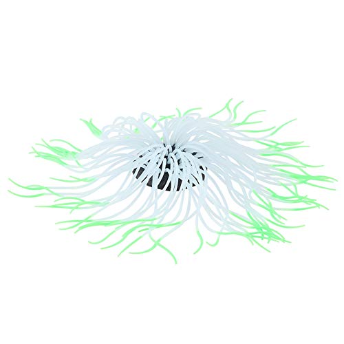 Pssopp Simulation Silicone Luminous Sea Anemone Ornament Artificial Plant Simulation Sea Anemone for Aquarium Fish Decoration with Suction Cup(Green) - color: Green