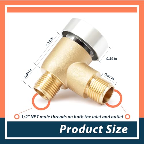 Upgraded Brass RV Vacuum Breaker Check Valve, 571-VAC-CHK-A Camper Trailer Flusher Check Valve fit for b&b Model 571 Check valve Replace Leaking Vacuum Breaker on Black Tank System 1/2 DN Male