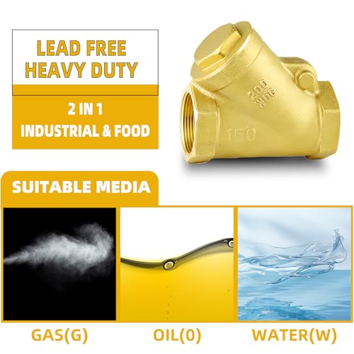 1" NPT Brass Y-Type Check Valve, Y Type Non Return Swing Check Valve, Level One Way Counterflow Valve to Prevent the Medium Backflow for Oil Water Gas Air（1", DN25） - size: 1"-NPT