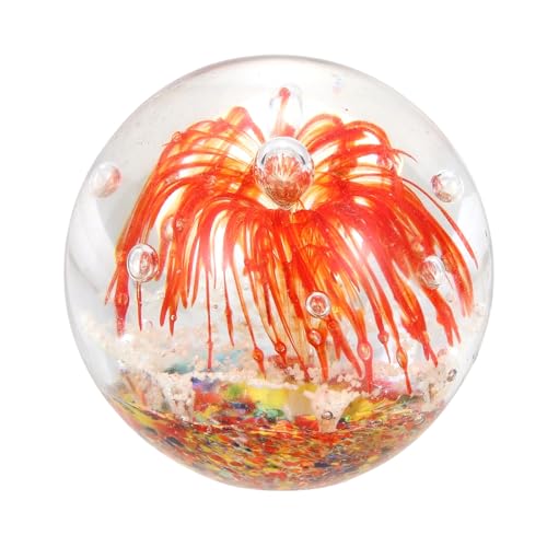 PATIKIL Glass Paperweight, 3.5'' Blown Glass Decor Crystal Ball Rainbow Light Effect Desktop Decor Fish Tank Ornament Unique Handmade Art Ocean Sculpture for Home Office, Red - color: Red