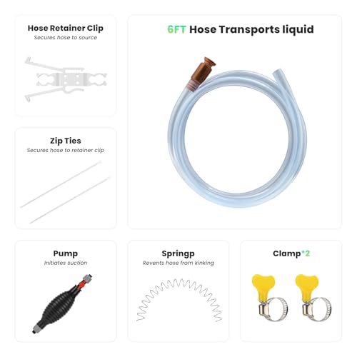 6FT Siphon Components Kit, Portable Manual Oil Sucker Pump, with Hose, Hose Retainer Clip, Copper Jiggler, Zip Ties, Shut-off Valve & Spring for Efficient Liquid Transfer - size: 6ft kit