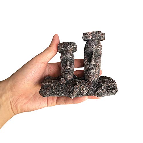 Aquarium Bubbler Decorations Fish Tank Decorations Aquarium Air Stone Decor Easter Island Moai Statues (Grey-Moai-Air-Stone)