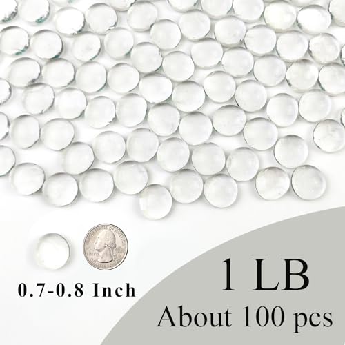 FANTIAN 1lb Clear Glass Beads for Vases, 100 Pcs Glass Pebbles, Clear Flat Glass Marbles for Vase Filler Flower Candle Crafts Centerpieces and Wedding Decoration - color: Clear, size: 1 Pound