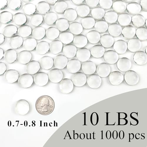 FANTIAN 10LB Fire Pit Glass, 1000 PCS Clear Flat Glass Marbles for Vase, Decorative Clear Glass Pebbles Stones for Fish Tank Plant Floral Fountains Crafts and Centerpieces - color: Clear, size: 10 Pounds