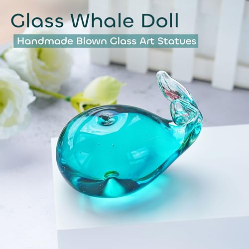 HDCRYSTALGIFTS Blown Glass Whale Figurine Collectibles 3.5'' Handmade Glass Sea Animal Paperweight Aquarium Decor Gift for Mom Women Ocean Lovers - color: Whale