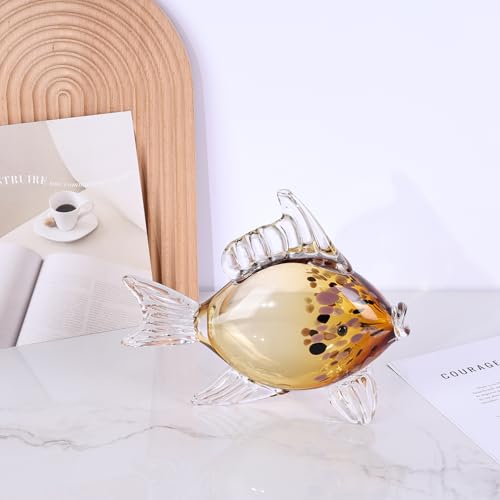 LCCCK Large Hand Blown Glass Fish Figurines, Aquarium Sea Glass Art, Fish Statue Sculpture Modern Coastal Accent - for Beach Knick Knacks, Coffee Tables, Nautical Offices Centerpiece (Gold) - color: Gold