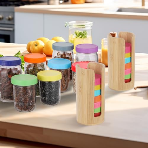 2 PCS Mason Jar Lid Organizer Vertical Mason Jar Lid Storage Bamboo Tumbler Lid Holder Cup Lid Organizer Suitable for Mason Lids/Canning Lids/Bamboo Lids Mason Jar Accessories (2 Regular) - size: 2 Regular