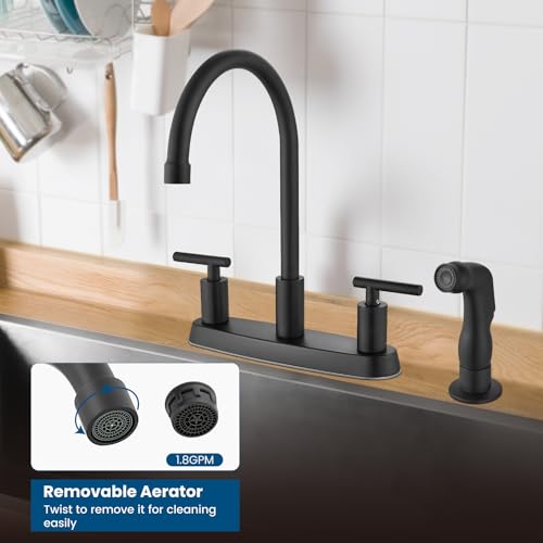 Kitchen Faucet, High Arc 360° Swivel Spout, 2-Handle 8 Inch Centerset Kitchen Sink Faucet with Side Sprayer, 3 or 4 Hole Kitchen Faucet for RV, Utility & Laundry Sink, Matte Black - color: Matte Black