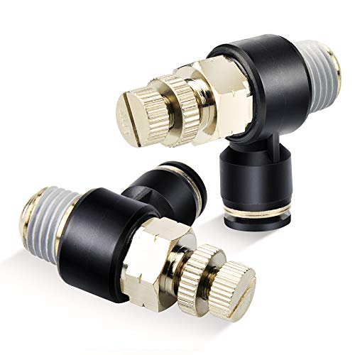 TAILONZ PNEUMATIC 3 Pack SL-5/16-N1 Push to Connect Air Line Fitting Air Flow Control Valve 5/16 Inch od 1/8 Inch NPT Elbow 90 Degree Air Speed Control Valve Fitting - size: 5/16"OD1/8"NPT