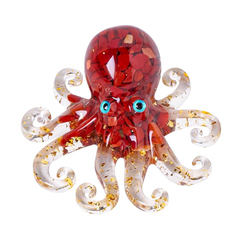Natural Crystal Red Jasper Gravel Octopus Resin Marine Animals Fish Tank Decorative Ornaments Statue Healing Crystal Home Decor Ladies Gift 3.93" - color: Red