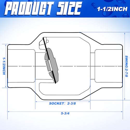 Geetery 1-1/2 Inch PVC Slip Swing Check Valve No Spring Back Flow Preventer Valve White No Return Silent Backflow for Backflow Prevention, Reduces Water Hammer Noise - size: 1-1/2 Inch