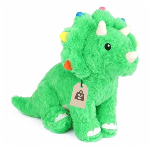 Weighted Dinosaur Plush, Weighted Dinosaur Stuffed Animal Soft Stuffed Dino Plushies Triceratops Toy Doll Cute Plushies Gift for Kids Adults 10 Inch, 0.8 Lbs - color: Green, size: ['10 inches (25 cm)']
